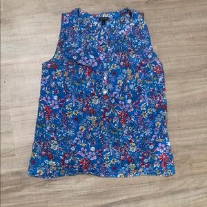 Talbots Blue Sleeveless Floral Blouse